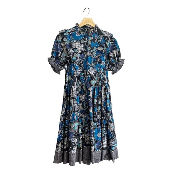 Ulla Johnson Roberta Ruffled Printed Cotton-Blend Dress, Lapiz,  Size 0, New wit - Picture 2 of 16